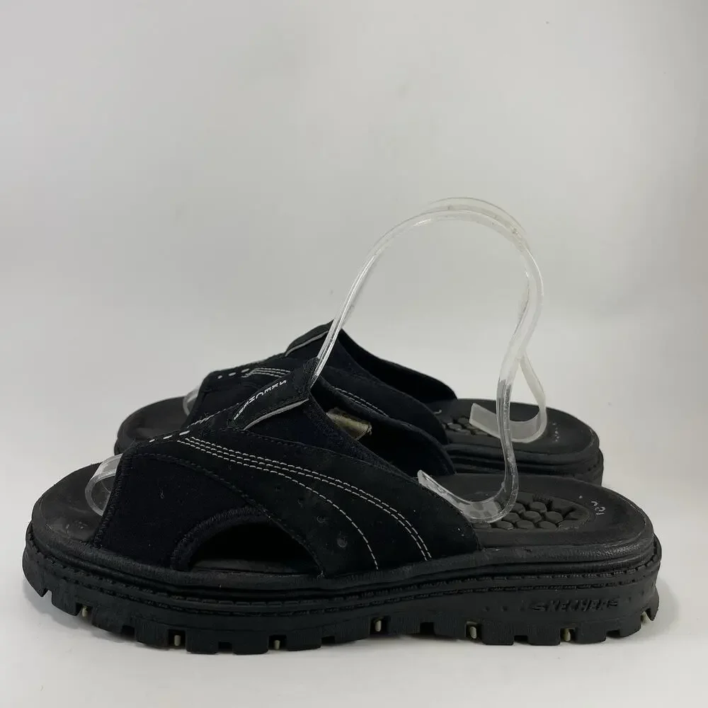 Skechers Sandals Womens Size 7 Vintage Black Sporty Y2K Thick Sole Slides
